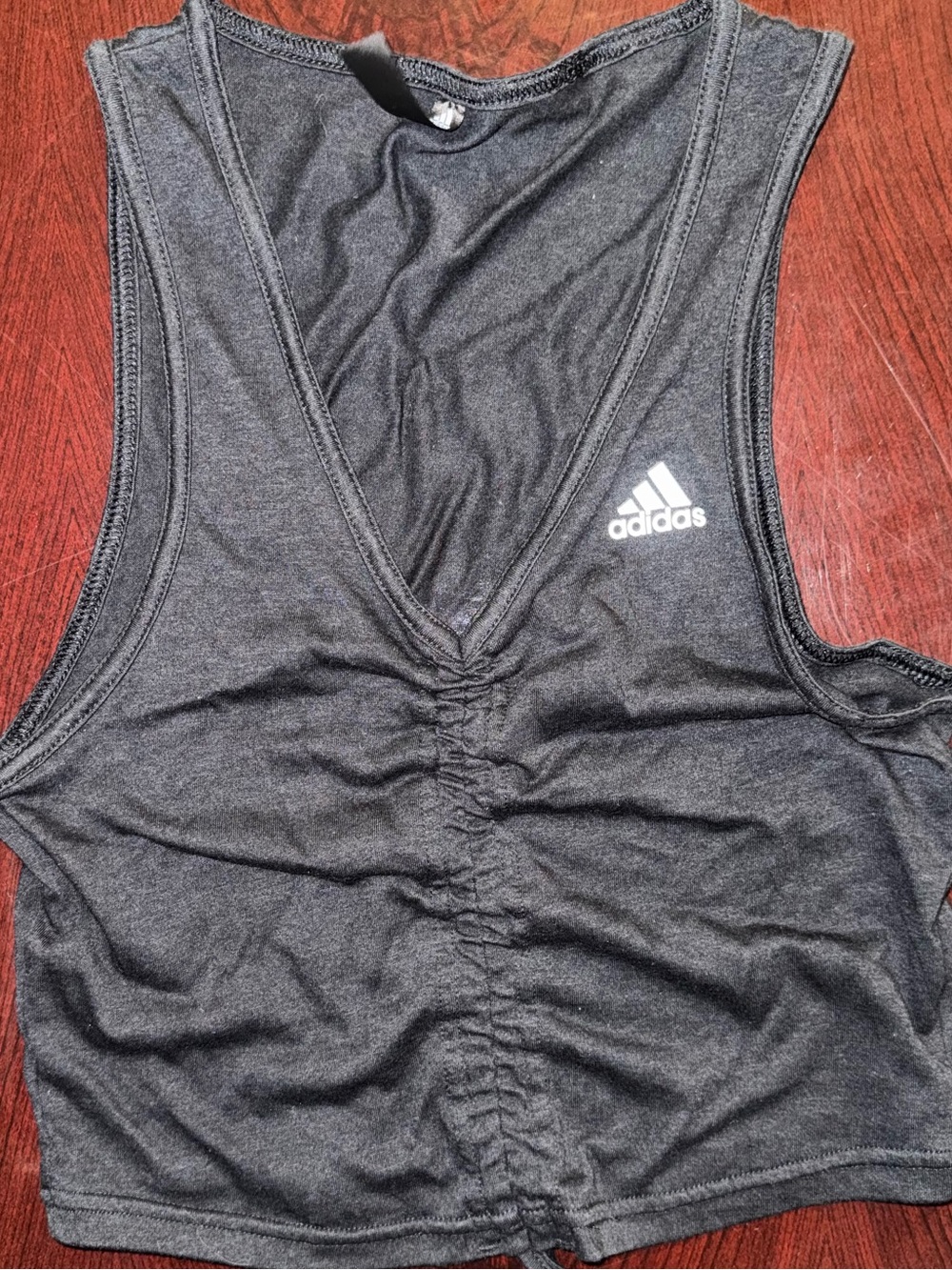 adidas Black V-Neck Ruched Sleeveless Tank